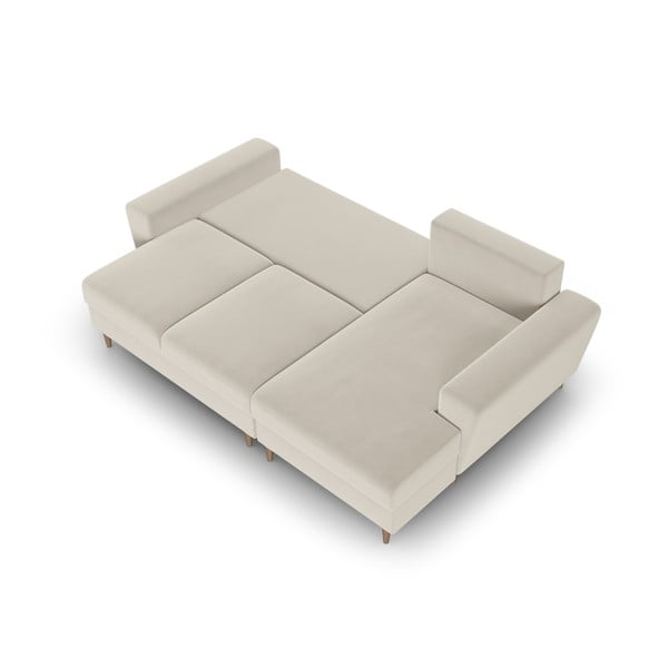 Bež žametna raztegljiva kotna sedežna garnitura s prostorom za shranjevanje (desni kot/z ležalnikom) Kyoto – Cosmopolitan Design-image-2