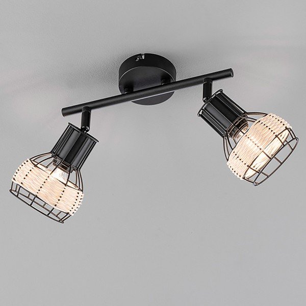 Črna stropna svetilka s kovinskim senčilom/s senčilom iz ratana 10x28 cm Straw – Fischer & Honsel-image-2