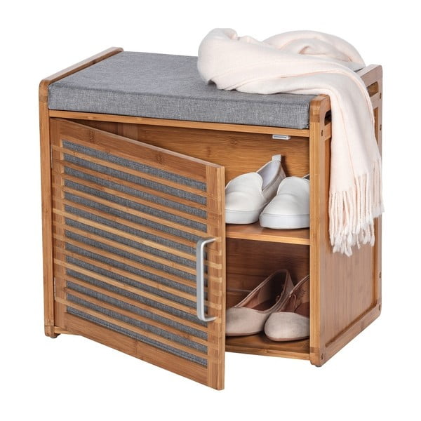 Sivo-rjava bambusova omarica za čevlje s klopjo Bahari – Wenko-image-4