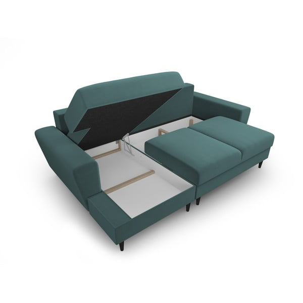 Modrozelena žametna raztegljiva kotna sedežna garnitura s prostorom za shranjevanje (levi kot/z ležalnikom) Kyoto – Cosmopolitan Design-image-3