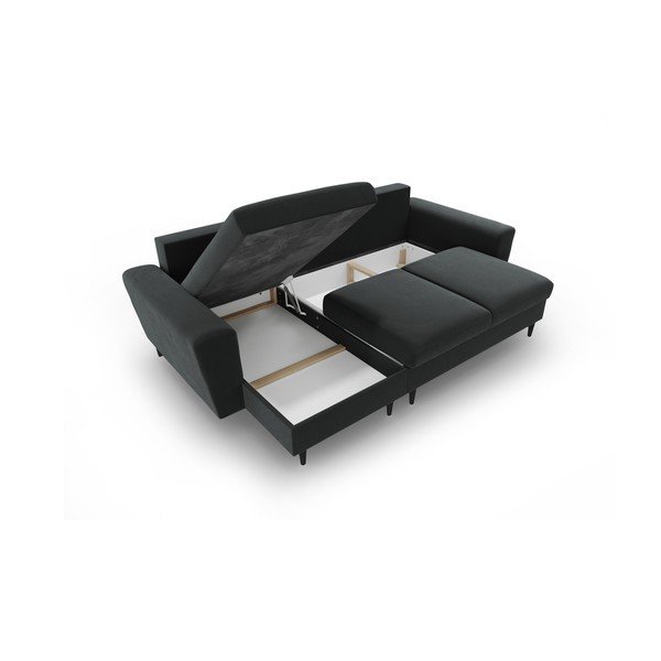 Temno siva žametna raztegljiva kotna sedežna garnitura s prostorom za shranjevanje Kyoto – Cosmopolitan Design-image-3