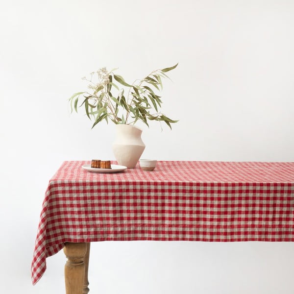 Lanen namizni prt 140x250 cm Red Gingham – Linen Tales