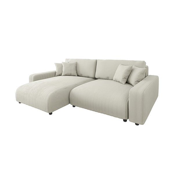 Kremno bela raztegljiva kotna sedežna garnitura iz rebrastega žameta (s kotom po izbiri) Sara – Ropez-image-2