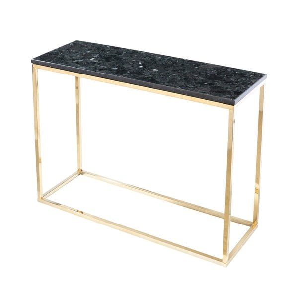 Konzolna mizica iz črnega granita s podnožjem v zlati barvi, dolžina 100 cm