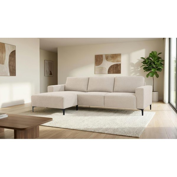 Bež kotna sedežna garnitura iz šenilje (levi kot/z ležalnikom) Fabian – Scandic-image-1