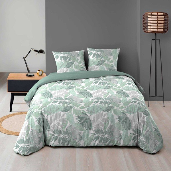 Zelena posteljnina za zakonsko posteljo/podaljšana iz mikroflanele 240x220 cm Epicea – douceur d'intérieur-image-1