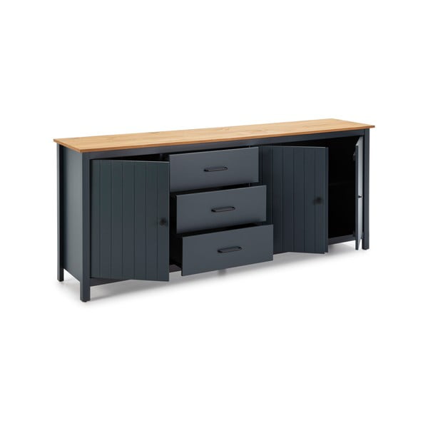 Temno modra nizka komoda iz masivnega bora 190x80 cm Miranda – Marckeric-image-4