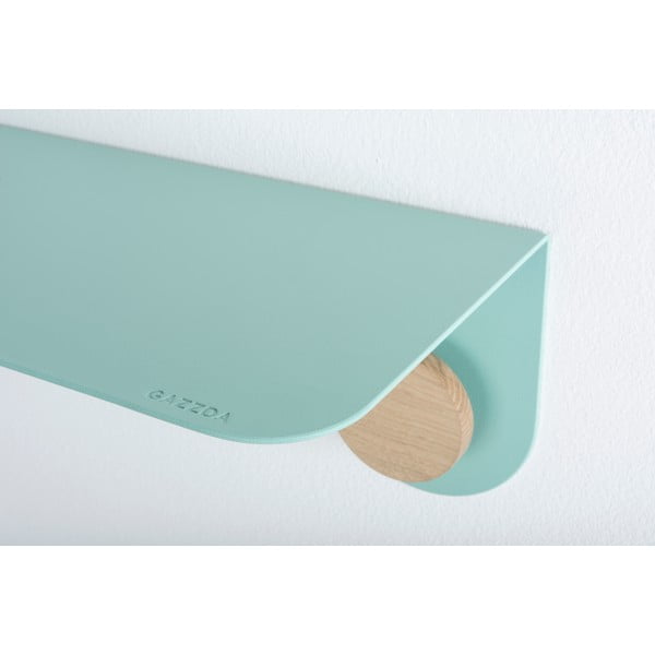 Zelena stenska polica iz jekla z detajli iz hrastovega lesa z 2 kavljema Gazzda Hook, dolžina 60 cm-image-3