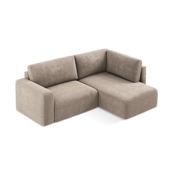 Bež raztegljiva/s prostorom za shranjevanje kotna sedežna garnitura iz šenilje (desni kot/v obliki črke L) Kona – Makamii-image-3