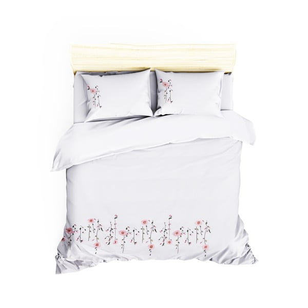 Bela satenasta posteljnina z rjuho Perla White, 200 x 220 cm