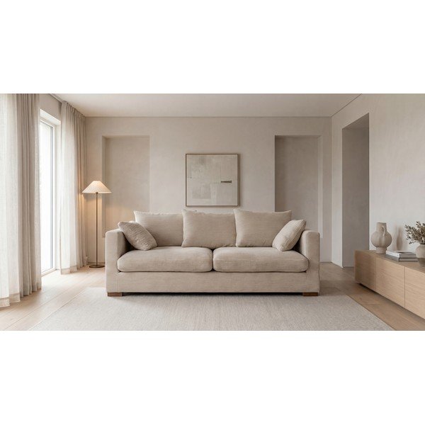 Bež sedežna garnitura iz rebrastega žameta 220 cm Comfy – Scandic-image-4