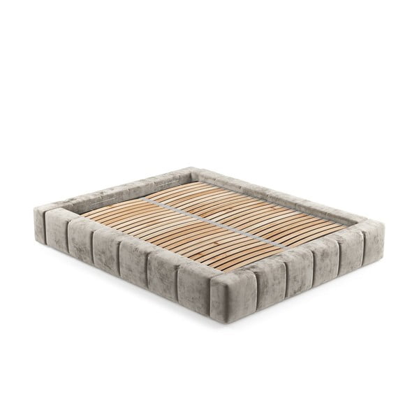 Bež oblazinjena zakonska postelja s prostorom za shranjevanje z letvenim dnom 200x200 cm Aruba L – Maison de Rêve-image-3