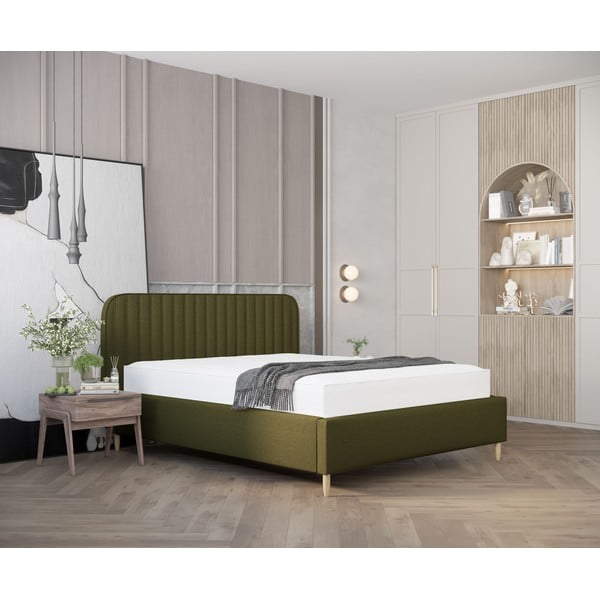 Zelena oblazinjena zakonska postelja s prostorom za shranjevanje z letvenim dnom 160x200 cm Noto – Maison de Rêve-image-1