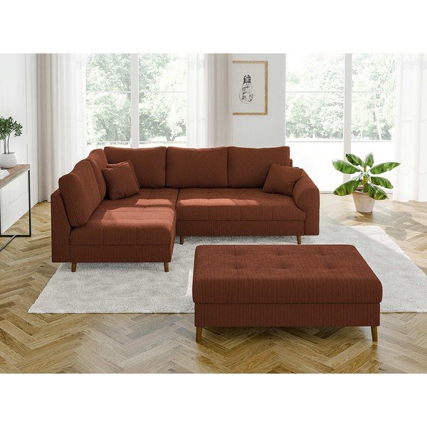 Opečnato oranžen tabure iz rebrastega žameta Ariella – Ropez-image-3
