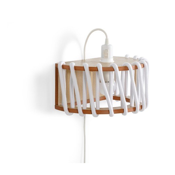 Bela stenska svetilka z leseno konstrukcijo EMKO Macaron, dolžina 30 cm-image-2