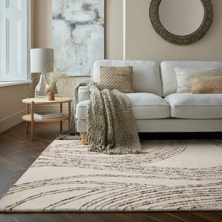 Kremno belo-rjavo volnena preproga 80x150 cm Abstract Swirl – Flair Rugs
