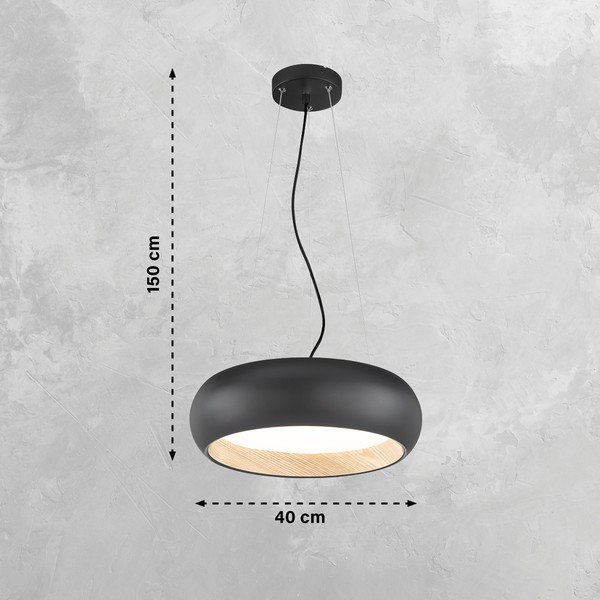 Črna LED zatemnitvena viseča svetilka s kovinskim senčilom ø 40 cm Wood – Fischer & Honsel-image-3