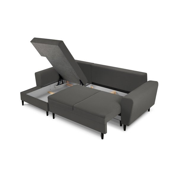 Temno siva raztegljiva kotna sedežna garnitura s prostorom za shranjevanje iz rebrastega žameta (levi kot/z ležalnikom) Kyoto – Cosmopolitan Design-image-3