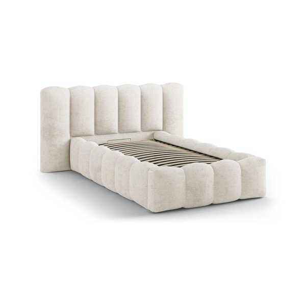 Bež oblazinjena postelja s prostorom za shranjevanje in z letvenim dnom 90x200 cm Lupine – Micadoni -image-2