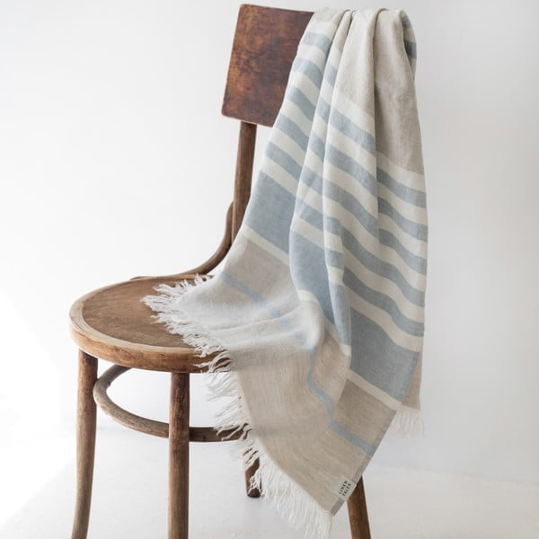 Modra lanena brisača za na plažo 85x140 cm Allure Stripe – Linen Tales