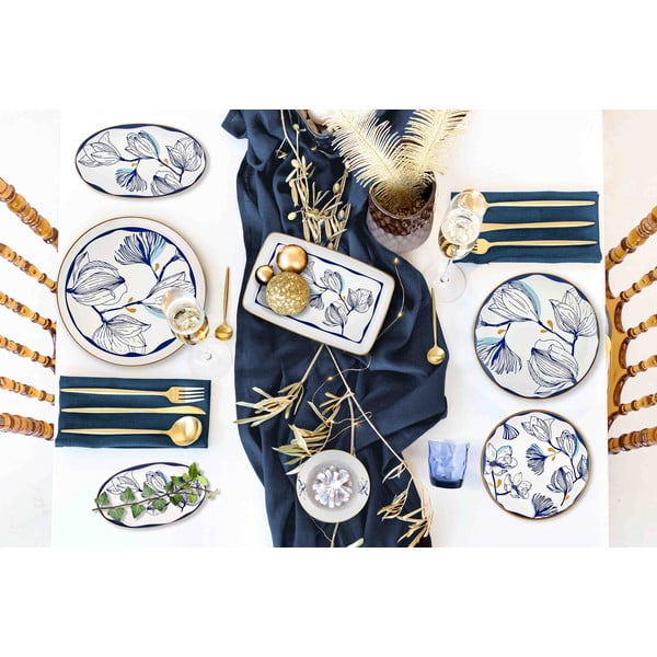 Komplet 2 beliih porcelanastih krožnikov z modrimi cvetovi Mia Bleu-image-1