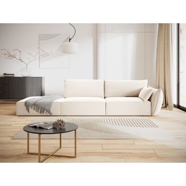 Bež žametna sedežna garnitura desni kot 264 cm Vanda – Mazzini Sofas-image-1