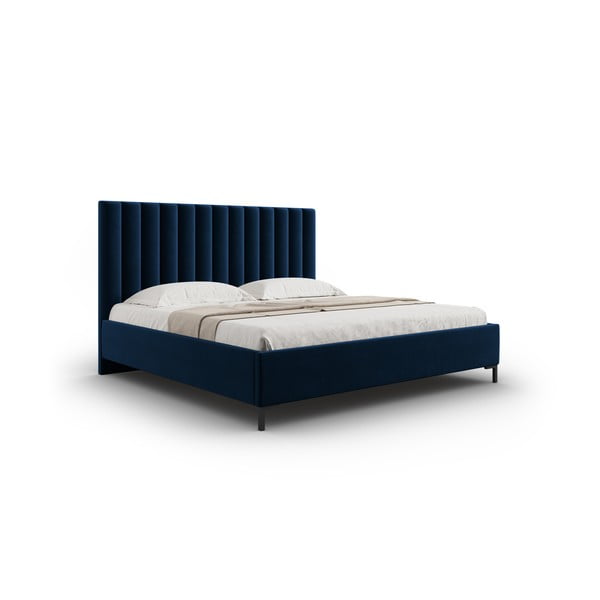 Temno modra oblazinjena zakonska postelja s prostorom za shranjevanje z letvenim dnom 200x200 cm Casey – Mazzini Beds-image-2