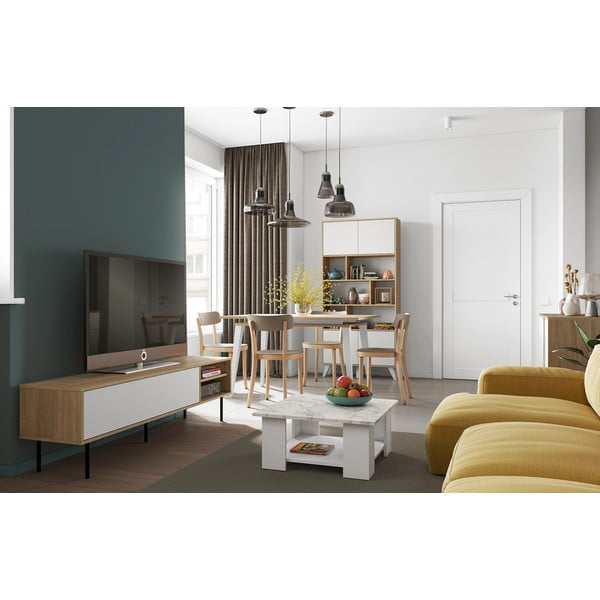 Bela/naravna TV omarica v hrastovem dekorju 165x40 cm Ampère – TemaHome-image-1