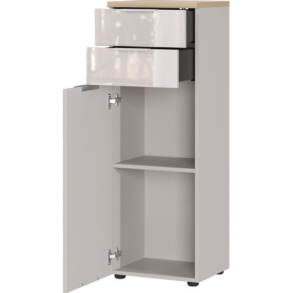 Kremno bela visoka/ozka kopalniška omarica v sijajnem dekorju 39x112 cm Tavira – Germania-image-3