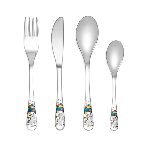Otroški jedilni pribor iz nerjavečega jekla v srebrni barvi 4 ks Unicorn – Zilverstad-image-2