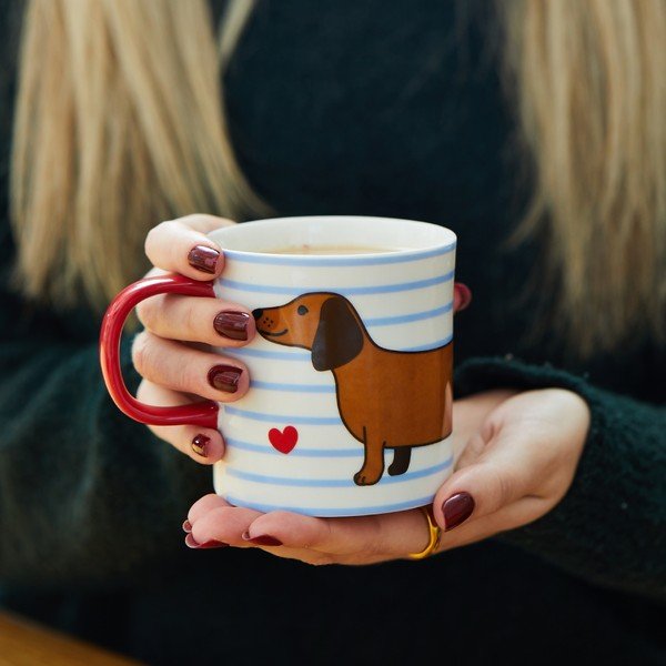 Modra/rjava porcelanasta skodelica 300 ml Sausage Dog – Sass & Belle-image-2
