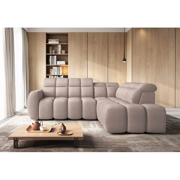 Svetlo rjava raztegljiva/s prostorom za shranjevanje kotna sedežna garnitura iz tkanine bouclé (desni kot/v obliki črke L) Falconn – ELTAP-image-3