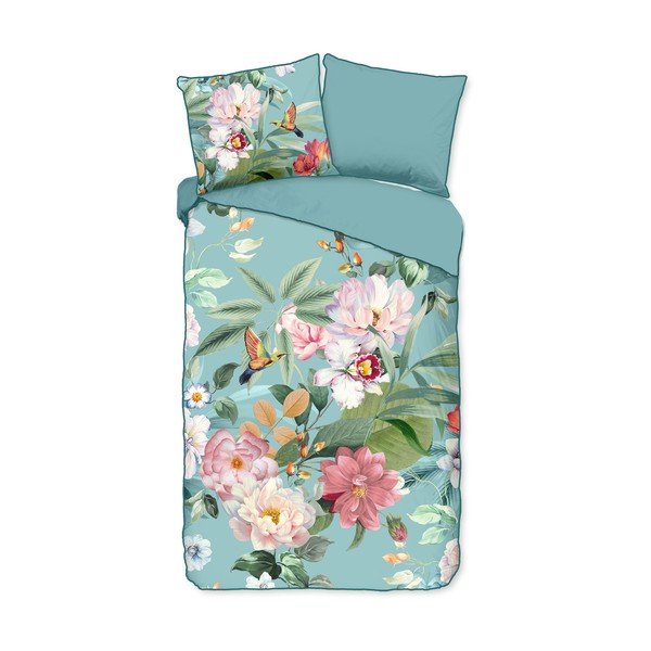 Modra enojna podaljšana posteljnina iz bombažnega satena 140x220 cm Fungi – Descanso