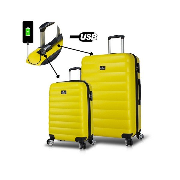 Komplet 2 rumenih potovalnih kovčkov na kolesih z USB-vrati My Valice RESSNO Cabin & Large-image-3