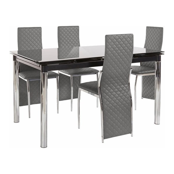 Komplet 4 sivih jedilnih miz in 4 sivih jedilnih stolov Støraa Pippa William Black Grey