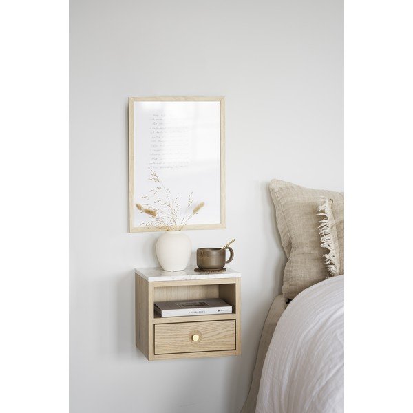 Nočna omarica z mizno ploščo v marmornem dekorju v naravni barvi Whitmore – Rowico-image-1