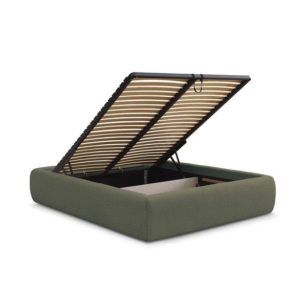 Temno zelena oblazinjena zakonska postelja s prostorom za shranjevanje brez vzglavja z letvenim dnom 180x200 cm Inera – Bobochic Paris-image-3