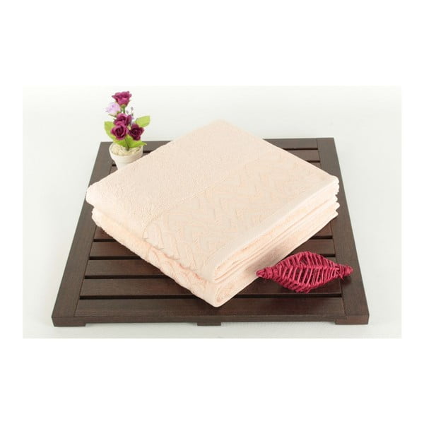 Komplet 2 pudrasto rožnatih brisač iz 100 % bombaža Kalp, 50x90 cm