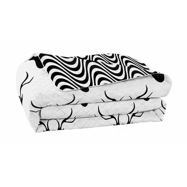 Črno-belo obojestransko pregrinjalo za posteljo iz mikrovlaken DecoKing Hypnosis Deerest, 240 x 260 cm