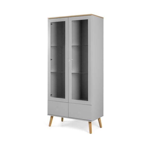 Siva vitrina s hrastovimi nogami Tenzo Dot, višina 175 cm-image-2