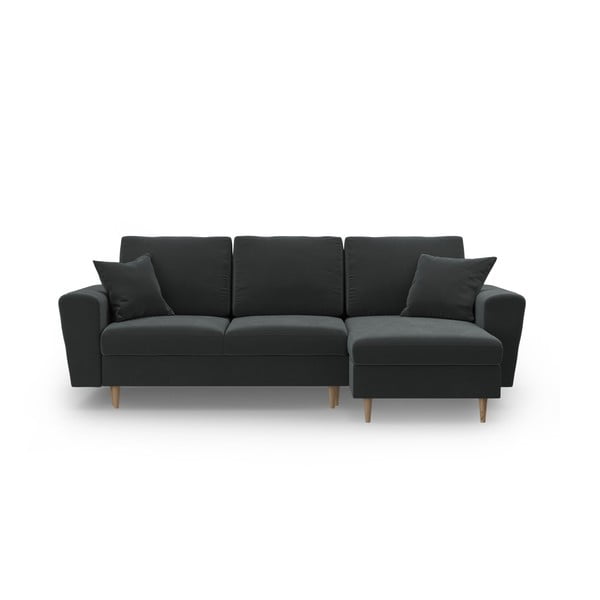 Temno siva žametna raztegljiva kotna sedežna garnitura s prostorom za shranjevanje Kyoto – Cosmopolitan Design