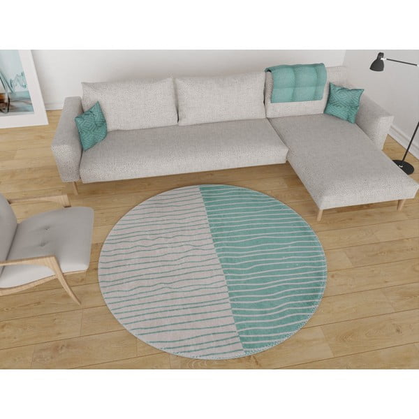 Kremno bela/turkizna pralna okrogla preproga ø 80 cm Yuvarlak – Vitaus-image-1