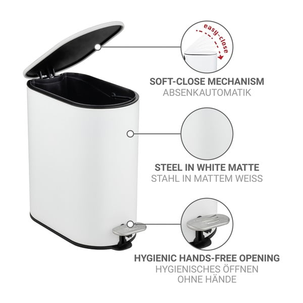Mat bel jeklen koš za smeti s pedalom 5 l Collungo – Wenko-image-3