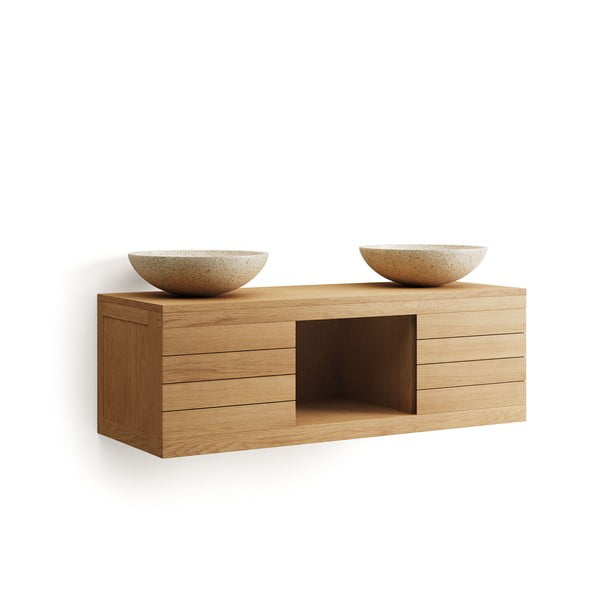 Nizka stenska omarica za pod umivalnik iz masivnega tika 120x40 cm Yenit – Kave Home-image-2