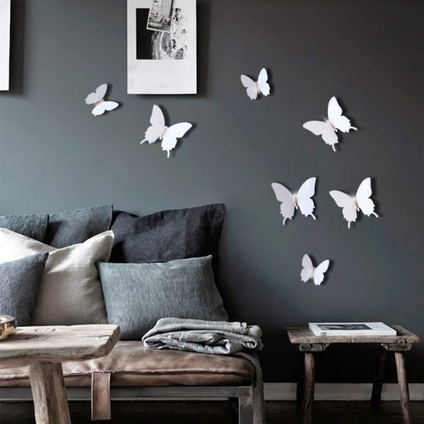 Komplet 12 beliih 3D nalepk Ambiance Diamond Butterflies-image-1