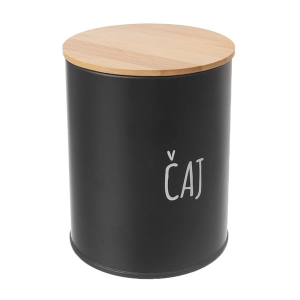 Črna pločevinasta škatla za čaj z bambusovim pokrovom Orion, prostornina 750 ml-image-1