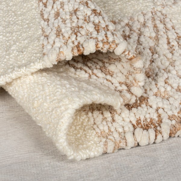 Kremno bela/naravna ročno tkana preproga iz mešanice volne 160x230 cm Eric Checkboard – Flair Rugs-image-2