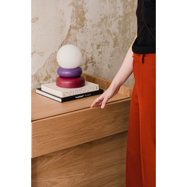 Rdeča/vijolična namizna svetilka iz masivnega lesa s steklenim senčilom (višina 24 cm) Otem – noo.ma-image-3