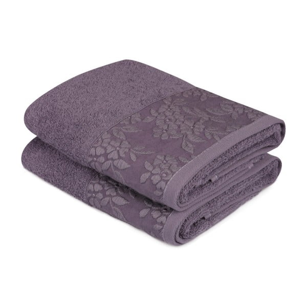 Komplet 2 temno vijoličastih brisač iz čistega bombaža, 50 x 90 cm