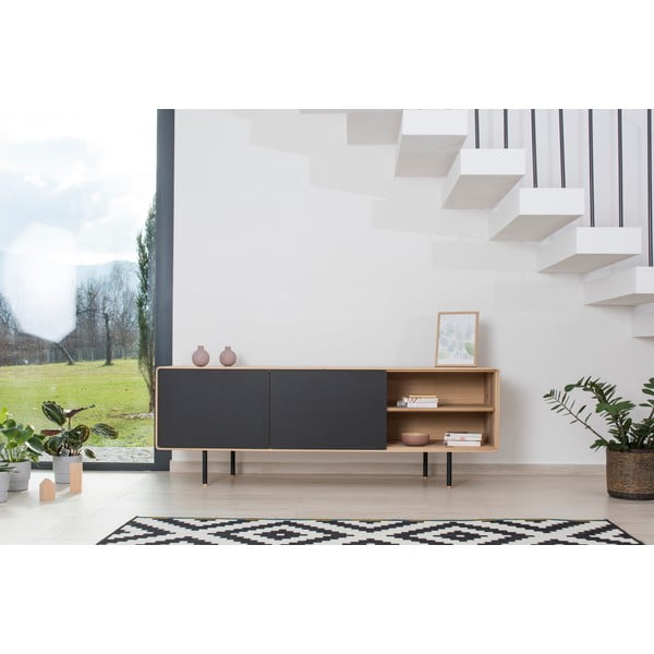 Črna TV omarica iz masivnega hrasta 180x64 cm Fina – Gazzda-image-1